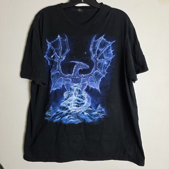 other Other - Men's Dragon Graphic Print Black Cotton Jersey Crew Neck Tee Short Sleeve XL